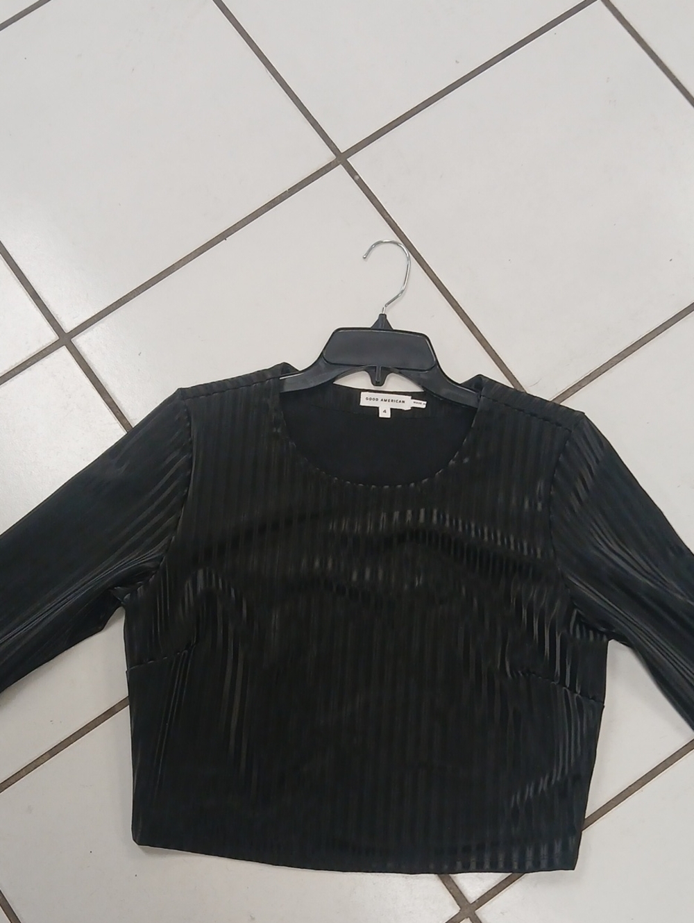Sexy, Cropped,Black, Shiny,Striped Long-Sleeve Women's Bodycon Blouse